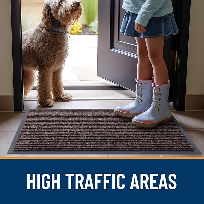 OLANLY Front Door Mat Indoor Outdoor Entrance, Waterproof Heavy Duty Doormat, Fade Resistant, Low Profile, Easy Clean Patio Porch Welcome Floor Mats for Entry, 33x21, Tan