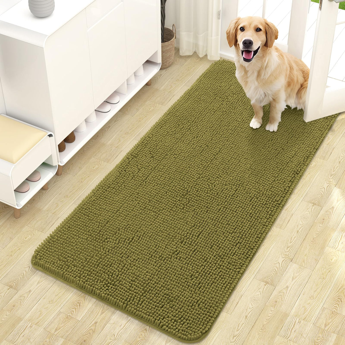 OLANLY Dog Door Mat for Muddy Paws 47x24, Super Absorbent Chenille Mud Mat