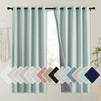 NICETOWN 100% Absolutely Blackout Linen Curtains with Thermal Insulated Liner, Seafoam Green, 62" Wide, 63" Length Energy Saving Curtains for Kitchen 2 Panels Set, Vertical Blinds