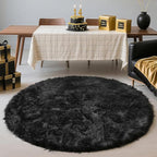 yulidayang Black Fluffy Round Area Rugs for Bedroom,4Ft Shag Circle Area Rugs for Living Room,Non Slip Fuzzy Plush Rug for Kids Boys Girls Room and Dorm Home Decor Rug