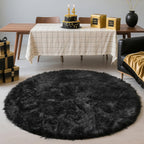 Black Fluffy Round Area Rugs for Bedroom,3'X3'Shag Circle Small Area Rugs