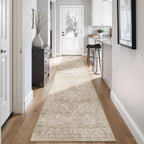 2'6"x12 Washable Runner Rug: Vintage Non-Slip Rug for Kitchen NaturalBeige