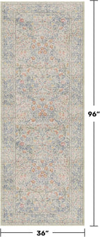 Hazo Haus Floral 3x8 Wide Hallway Runner - Beige Blue with Lilic Accent, Boho Forest Decor, Washable Low Pile Non Slip Stain Resistant Rug for Long Kitchen, Large Bathroom, Hall Way