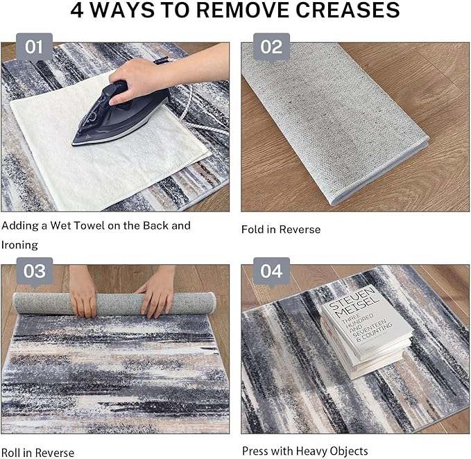 Lansny Modern Abstract Runner Rug 2x6, Grey Black Multi Washable Kitchen Runner Non-Slip Soft Hallway Rug Runner Thin Print Faux Wool Carpet for Entryway Bedroom Laundry Room Indoor