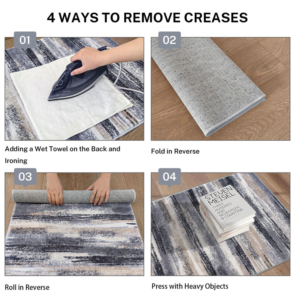 Lansny Modern Abstract Runner Rug 2.6x14, Grey Black Multi Washable Long Kitchen Runner Non-Slip Soft Hallway Rug Runner Thin Print Faux Wool Carpet for Entryway Bedroom Laundry Room Indoor HomeDecor