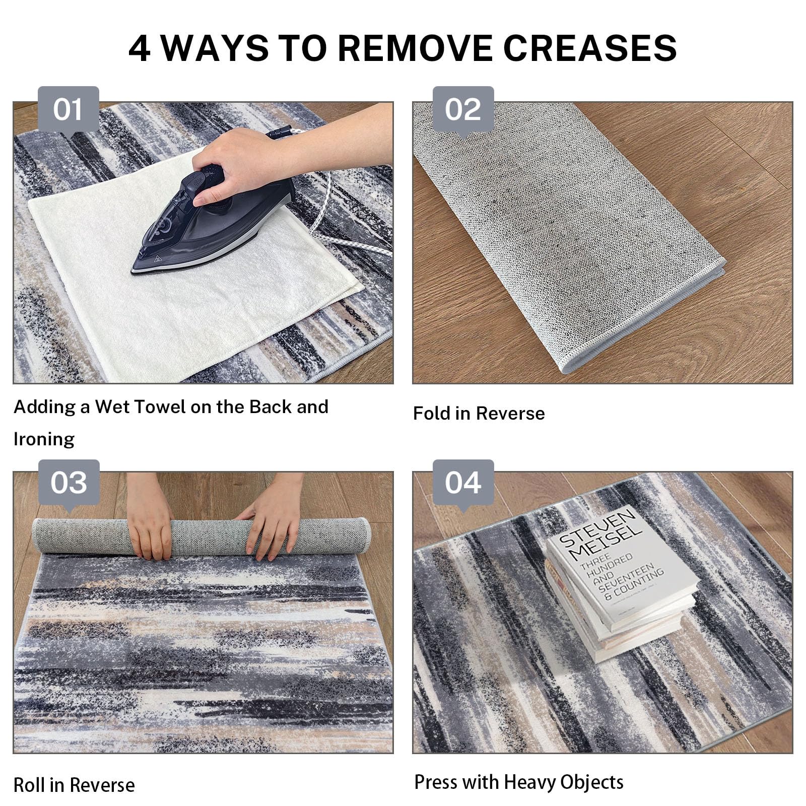 Lansny Modern Abstract Runner Rug 2.6x14, Grey Black Multi Washable Long Kitchen Runner Non-Slip Soft Hallway Rug Runner Thin Print Faux Wool Carpet for Entryway Bedroom Laundry Room Indoor HomeDecor