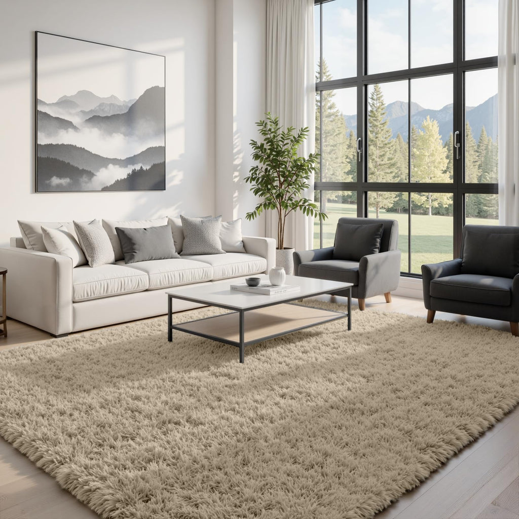 6x9 Fluffy Shag Area Rugs for Living Room Bedroom: Soft Carpet Gray Camel