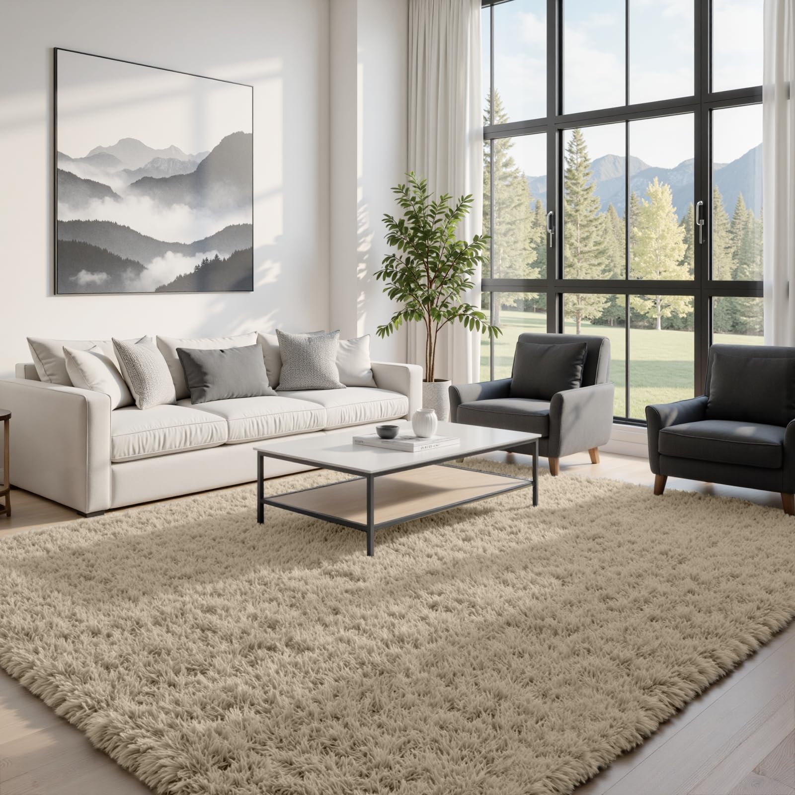 6x9 Fluffy Shag Area Rugs for Living Room Bedroom: Soft Carpet Gray Camel