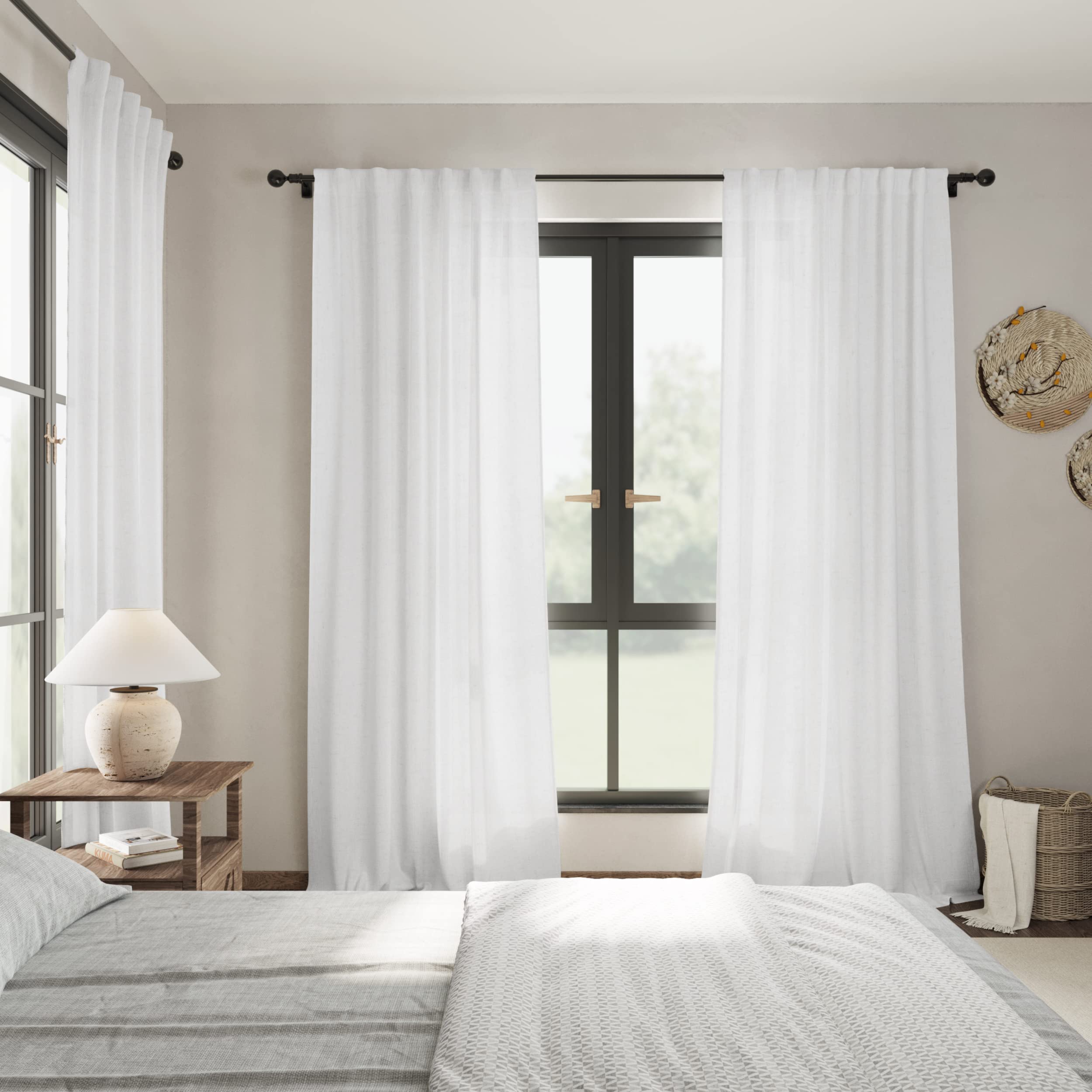 Nanspring White Linen Curtains 84 inches Long for Bedroom Back Tab Light Filtering Privacy Sheer Modern Farmhouse Coastal Decor Off Cotton Textured Gauze Curtain Living Room 2 Panel Set