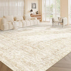 Living Room Rugs 9x12: Washable Moroccan Geometric Boho Rug Farmhouse Non Slip Stain Resistant Large Rug Low Pile Soft Carpet for Bedroom Dining Room Children Room (Beige,9'x12')
