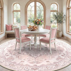 Area Rugs 8ft Washable Non-Slip, Floral Vintage Distress Print Pattern Medallion Carpet for Living Room Bedroom Dining Room, Pink Greypink Cute