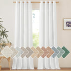 NICETOWN Linen White Curtains 96 inches Long for Farmhouse, Grommet Thick Linen Flax Drapes Privacy Added with Light Filtering Window Treatments for Bedroom/Living Room, W55 x L96, 2 Panels