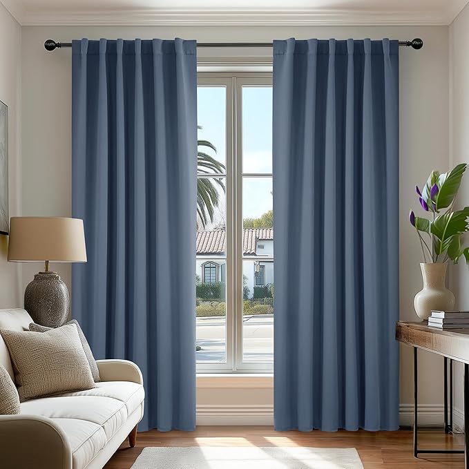 Deconovo Blackout Curtains, Thermal Insulated, W52 x L84 2 Panels, Back Tab, Machine Washable, Room-Darkening Drapes for Bedroom/Living Room Stone Blue