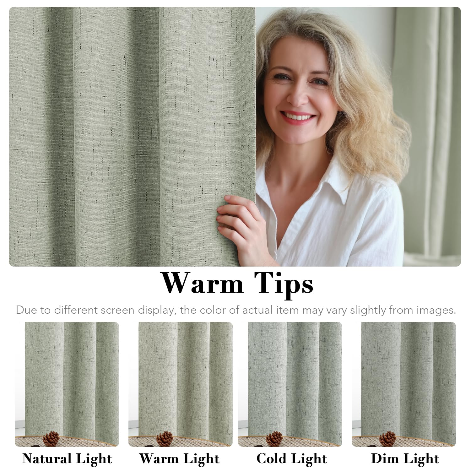 H.VERSAILTEX Linen Blackout Curtains 63 Inches Long 100% Absolutely Blackout Thermal Insulated Textured Linen Look Curtain Draperies Anti-Rust Grommet, Energy Saving with White Liner, 2 Panels, Sage