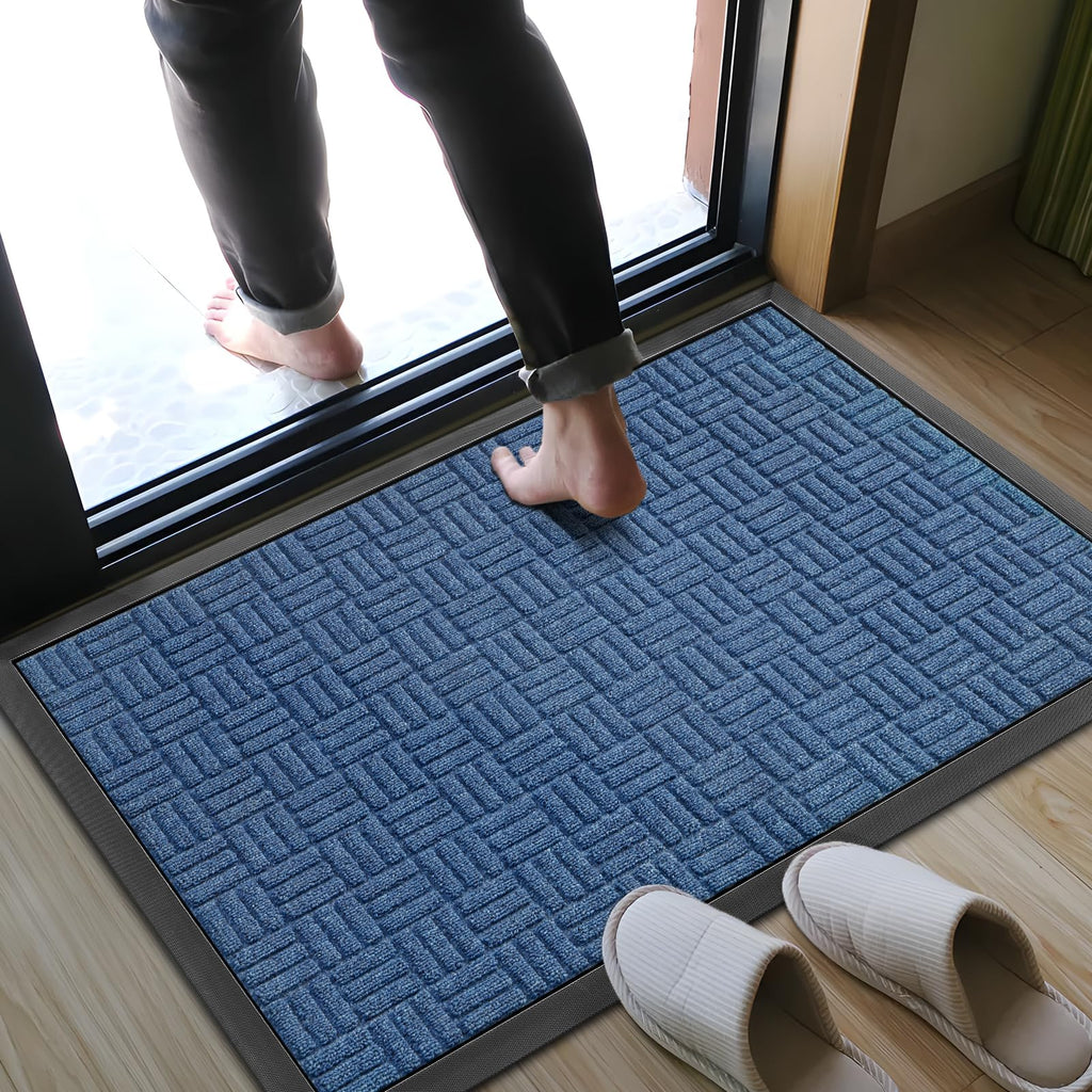 Mibao Front Door Mat Outdoor Entrance, 36" x 24" Heavy Duty Welcome Mat for Outdoor and Indoor, Waterproof Dirt Trapper Doormat, Super Absorbent Indoor Entryway Mat for Patio & Porch - Blue