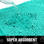 Smiry Dog Door Mat for Muddy Paws, Absorbent Dirt Trapper Non Slip Quick Dry Washable Chenille Mat for Mud Dogs, Entry Rug for Indoor and Outdoor (59x35 Inches, Turquoise and White)