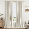 Guken 100% Blackout Linen Curtains for Bedroom 84 Inches Long Natural Cream Black Out Curtain Back Tab Thermal Insulated Room Darkening Window Drapes for Living Room 2 Panels Beige Ivory 40x84