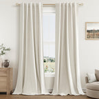 Guken 100% Blackout Linen Curtains for Bedroom 84 Inches Long Natural Cream Black Out Curtain Back Tab Thermal Insulated Room Darkening Window Drapes for Living Room 2 Panels Beige Ivory 40x84