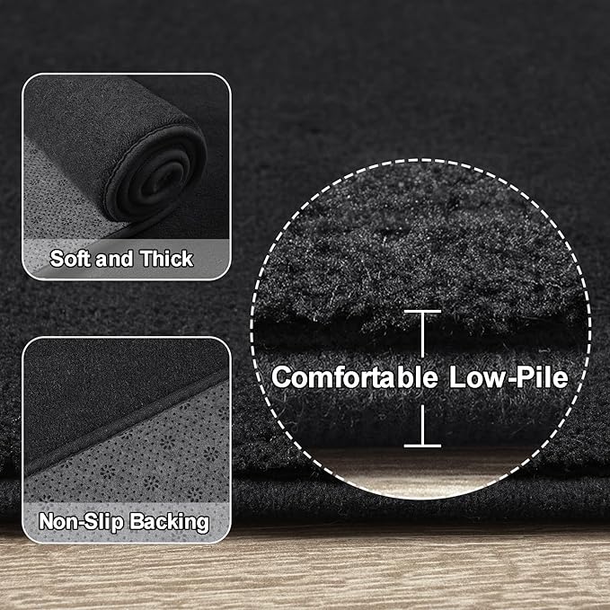 Amearea 4x4 Square Area Rugs for Bedroom Living Room, Modern Black Thickened Memory Foam Rug, Fluffy Indoor Washable Rug Non Slip Minimalist Carpet for Entryway Kids Boys Girls Dorm Nursery Room Decor