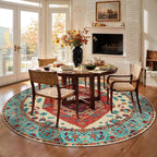 SERISSA Boho Round Area Rug, 5ft Washable Non-Slip Circle Rug, Ultra Soft Oriental Vintage Orange Low-Pile Circular Carpet for Bedroom Entryway Kids Room Office College Dorm Living Room