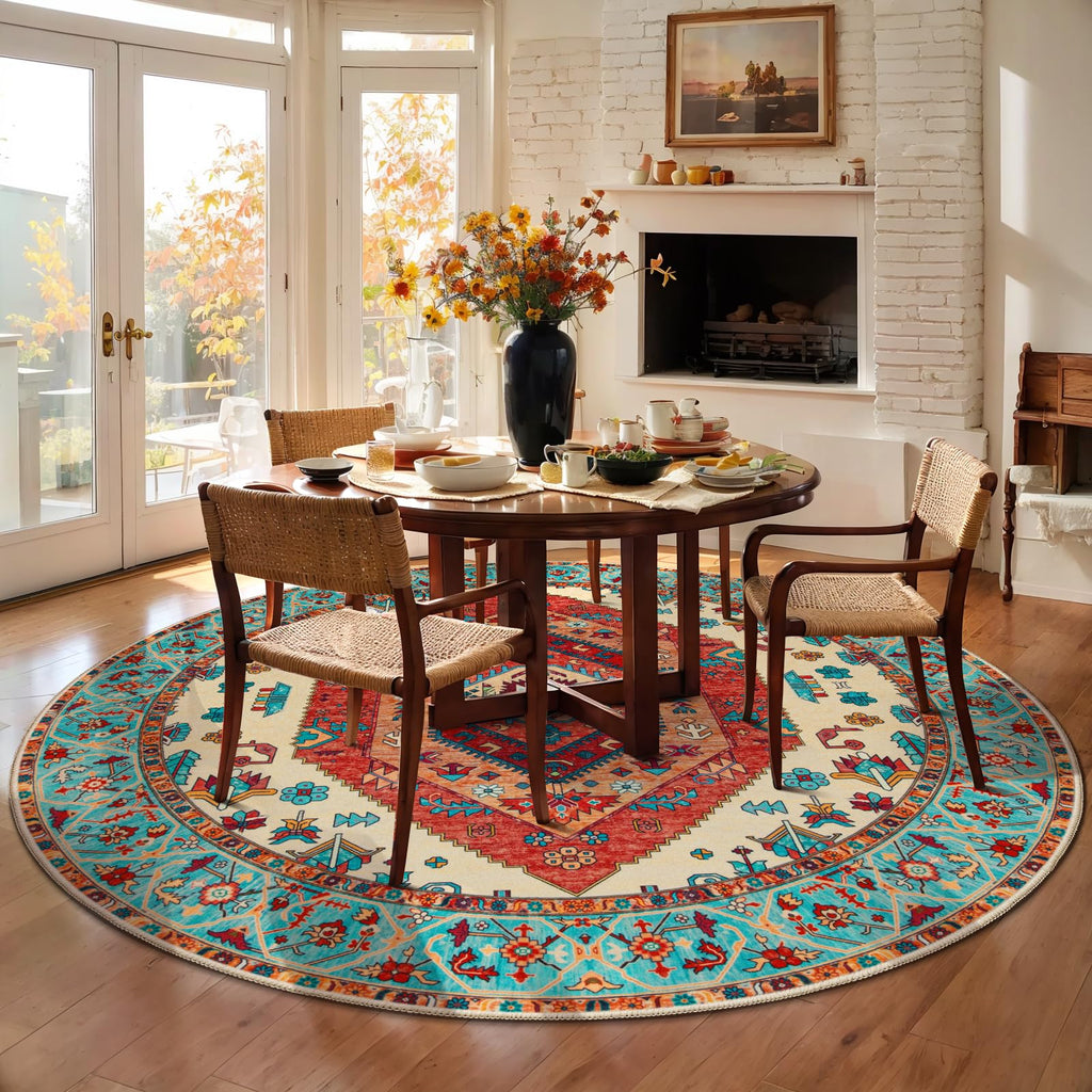 SERISSA 6ft Washable Non Slip Round Boho Area Rug for Bedroom，Orange