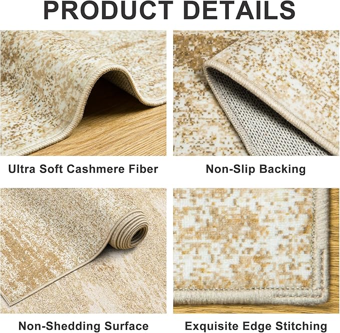 Area Rugs 10x14 Living Room - Washable Rug Modern Abstract Soft Large Neutral Non-Slip Carpet Indoor Floor Thin Carpets for Bedroom Dining Room Farmhouse Nursery Home Office Beige