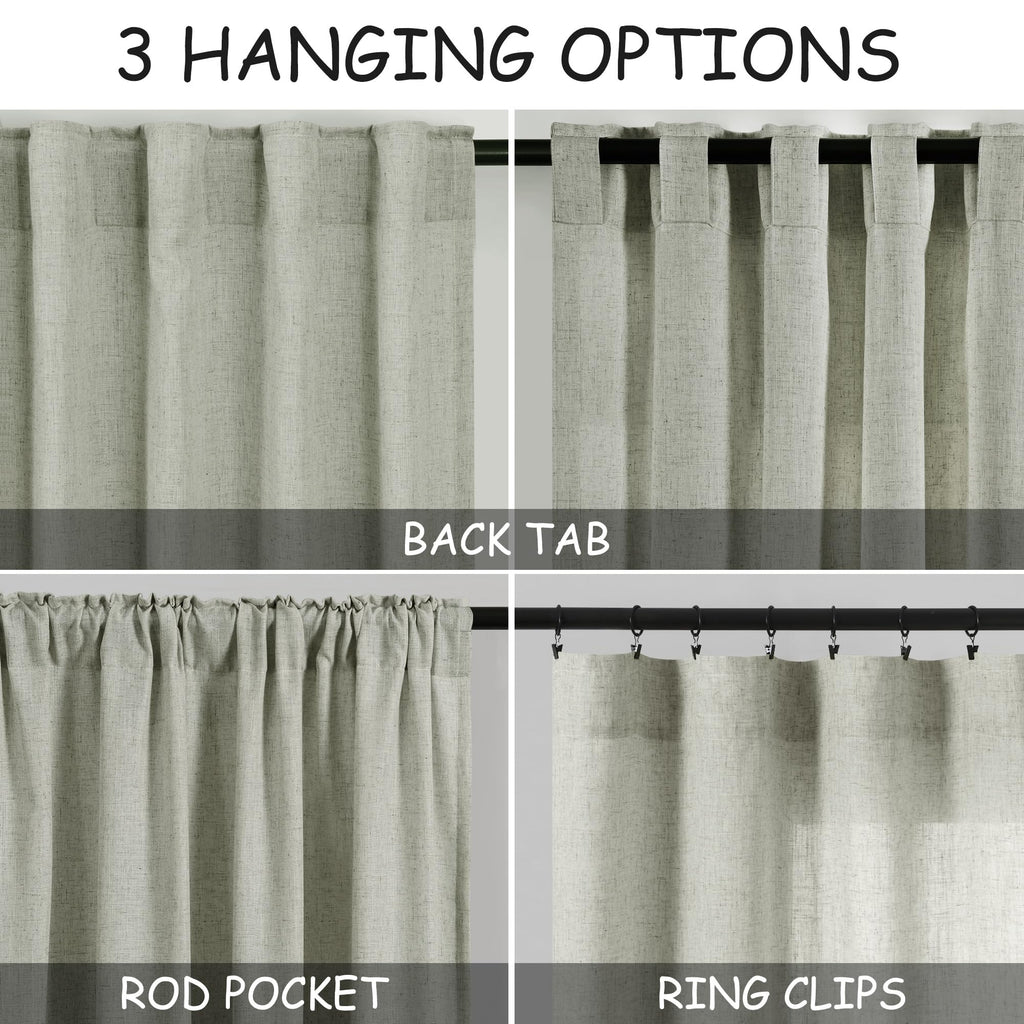 Sage Green Kitchen Cafe Curtains 45 Inch Length 2 Panel Set Back Tab Rod Pocket Semi Sheer Light Filtering Short Curtain Farmhosue Small Curtains for Basement Window Bathroom Living Room 52x45
