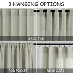 Sage Curtains 90 inches Long 2 panels for Living Room Back Tab Rod Pocket Semi Sheer Linen Draperies Muted Neutral Sage Green Room Decor Earth Tone Pale Green Curtains for Diningroom Bedroom Office