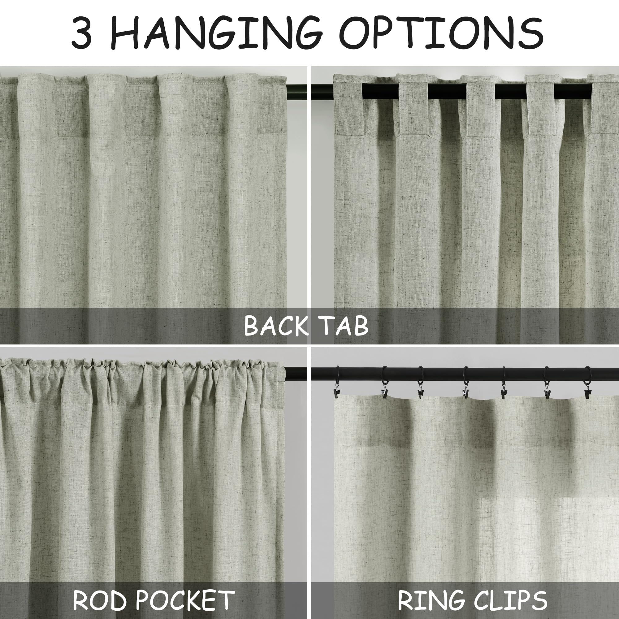 Extra Long Sage Green Curtain 2 Panels 108 inches Long for Living Room Back Tab Pocket Light Filtering Semi Sheer Drapes Cotton Linen Textured Pale Green Window Curtain 108 inch Length 9 FT Tall