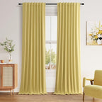 Guken Yellow 100% Blackout Curtains 102 Inch Length 2 Panels Set for Living Room Bedroom Back Tab Thermal Insulated Black Out Linen Drapes Room Darkening Window Curtains, 52x102