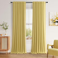 Guken Yellow 100% Blackout Linen Curtains 96 Inch Length 2 Panels Set for Living Room Bedroom Back Tab/Rod Pocket Thermal Insulated Black Out Drapes Room Darkening Window Curtains 96 Inches Long