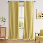 Guken Yellow 100% Blackout Linen Curtains 96 Inch Length 2 Panels Set for Living Room Bedroom Back Tab/Rod Pocket Thermal Insulated Black Out Drapes Room Darkening Window Curtains 96 Inches Long
