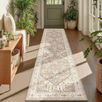 Yamaziot Washable Runner Rug, 2x8 Non-Slip Boho Vintage Hallway Rug Runner with Rubber Backing, Stain Resistant & Low Pile Faux Wool Distressed Carpet Runner for Bedroom, Kitchen, Laundry, Entrance