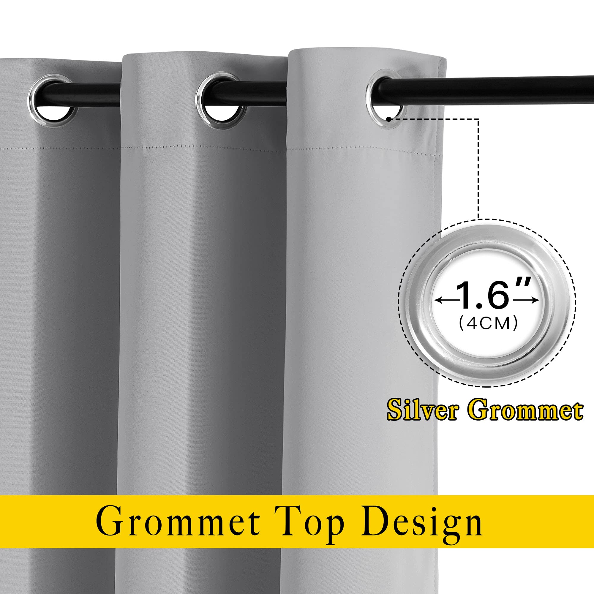 NICETOWN Blackout Silver Grey Curtains 90 inch Length - Triple Weave Energy Saving Thermal Insulated Solid Grommet Blackout Draperies for Bedroom/Living Room (1 Pair, W52 x L90)