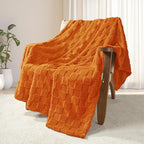 Exclusivo Mezcla Fleece Throw Blanket for Couch,Super Soft and Warm Lightweight Checkered Pattern Blanket for All Seasons, 50x60 Inches, Burnt Orange
