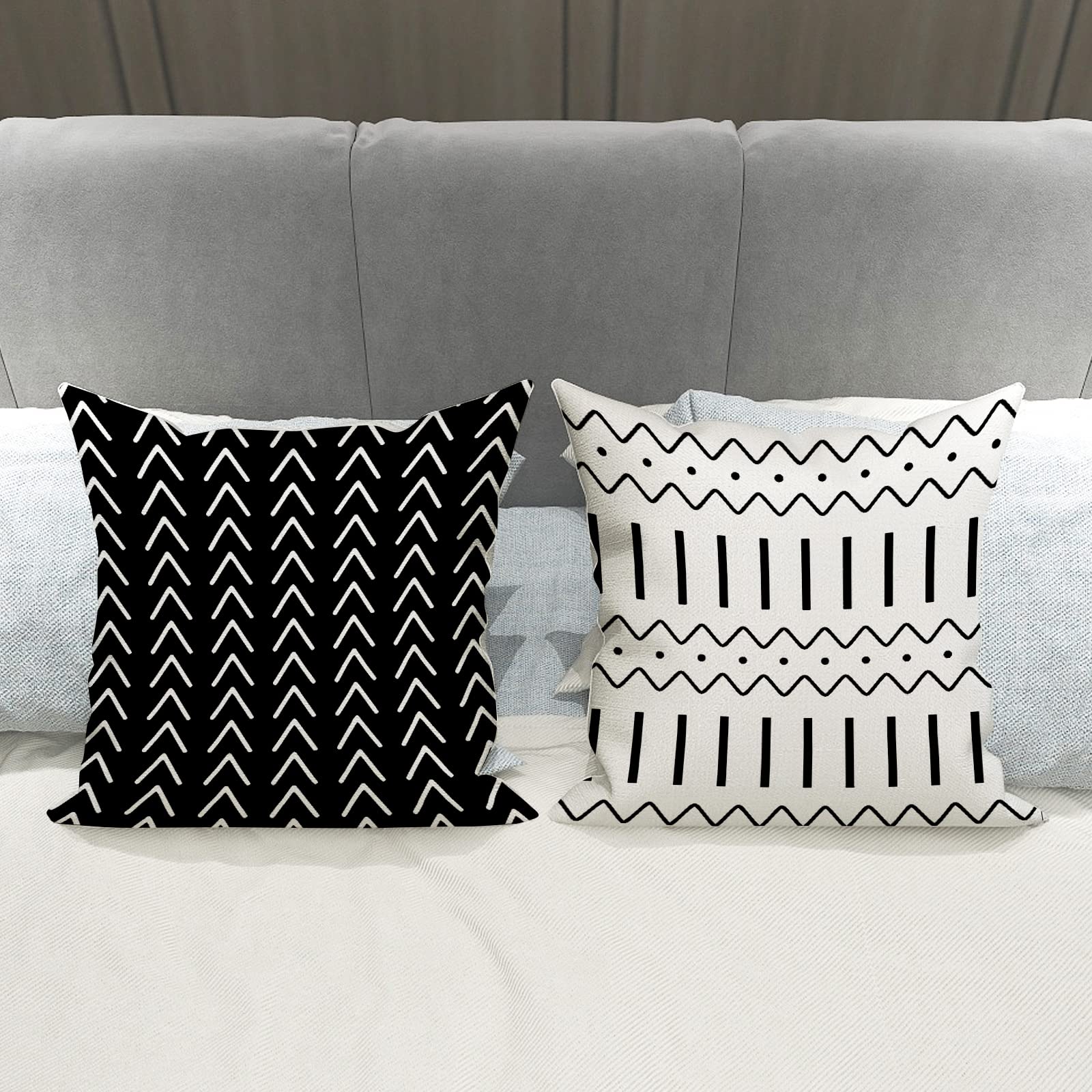 YCOLL Pillow Covers 22x22 Set of 4, Modern Sofa Throw Pillow Cover, Decorative Outdoor Linen Fabric Pillow Case for Couch Bed Car, Black