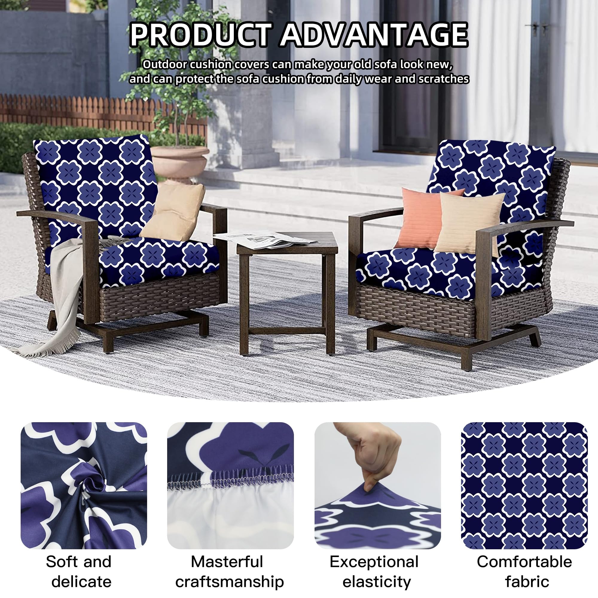 DREAHOTEXTIL 8Pcs Outdoor Cushion Covers, Elastic Patio Cushion Covers
