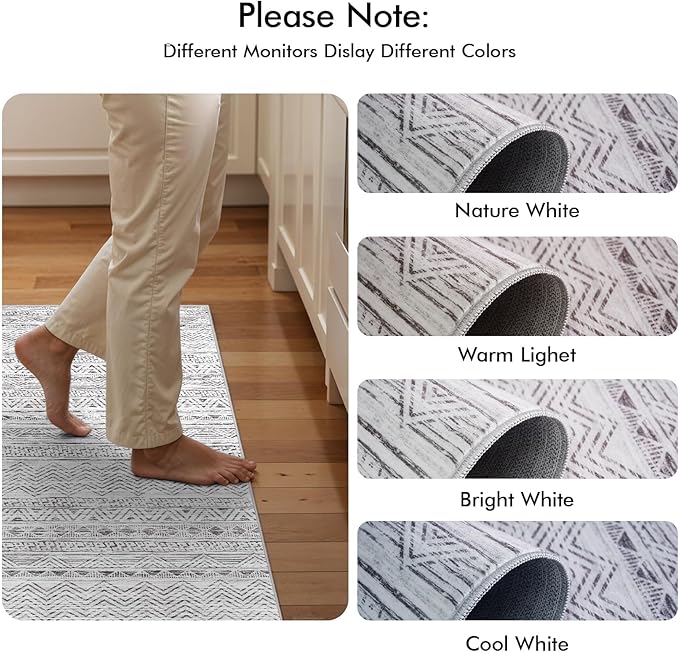 3x7 Washable Hallway Runner Rug - Moroccan Non-Slip Indoor Table Long Runners for Entryway Soft Low-Pile Neutral Rugs for Kitchen Waterproof Geometric Carpet for Bedroom Bathroom Laundry 3x7 Grey