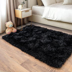 Pionblank Fluffy Small Rug for Bedroom 2x3 Feet, Shag Soft Area Rug, Modern Plush Carpet, Furry Cute Bedside Rug for Kids Girls Boys Room Nursery Decor, Black