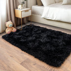 Pionblank Fluffy Small Rug for Bedroom 2x3 Feet, Shag Soft Area Rug, Black