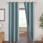NICETOWN 100% Absolutely Blackout Linen Curtains with Thermal Insulated Liner, Skylark Blue, 42" Wide, 90" Length Energy Saving Curtains for Living Room 2 Panels Set, Vertical Blinds