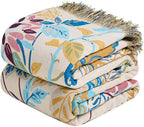 MSGKV Boho Throw Blanket for Couch Cotton Floral Blanket 50"x60" Throws for Sofa Chair Muslin Spring Breathable Lightweight Farmhouse Blankets Home Decor All Seasons