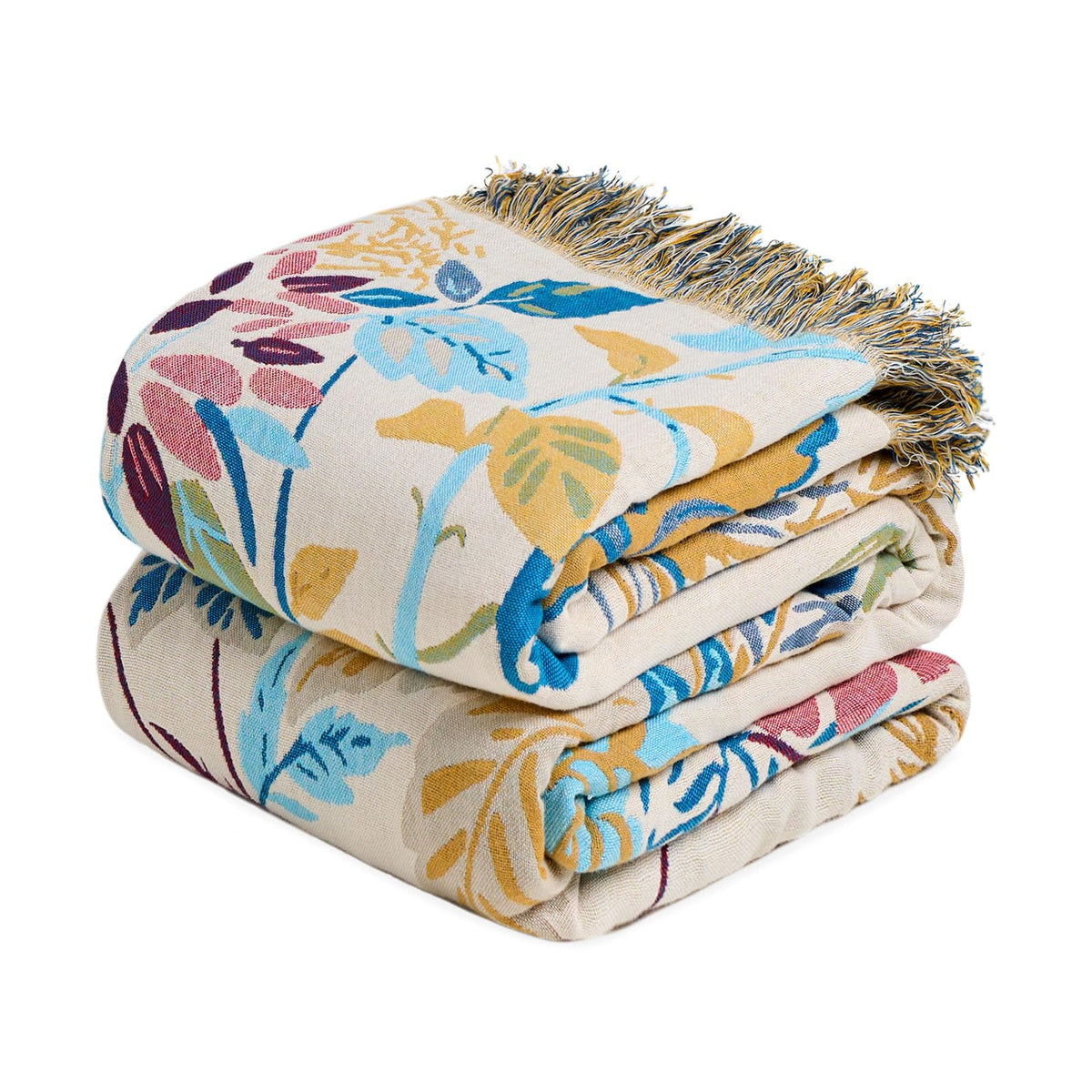 MSGKV Boho Throw Blanket 50"x60" Cotton Throw for Couch Sofa, Floral Quilt