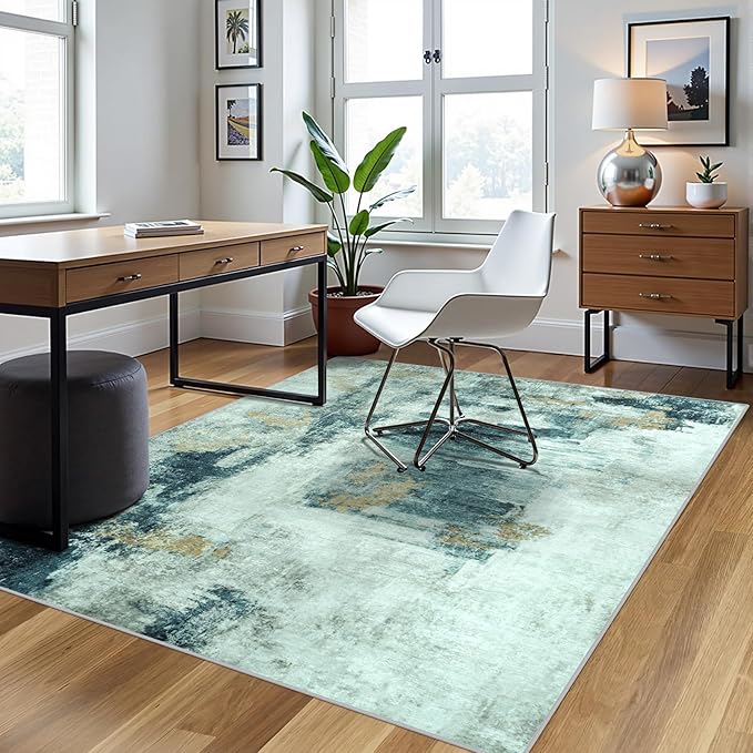 5x8 Area Rugs for Living Room Washable Bedroom Dining Room Teal Grey Gold