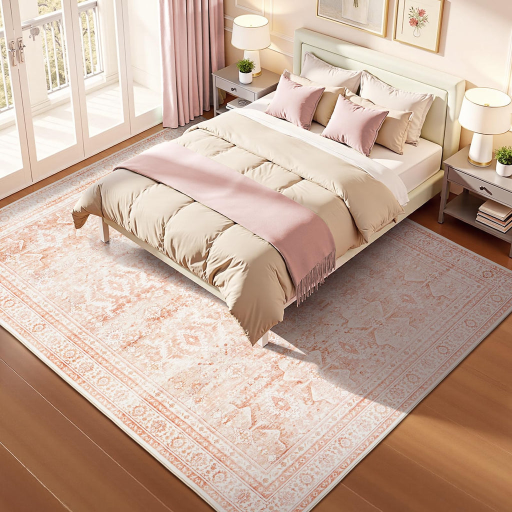 9x12 Area Rugs for Living Room, Pink Washable Non-Slip Large Carpet