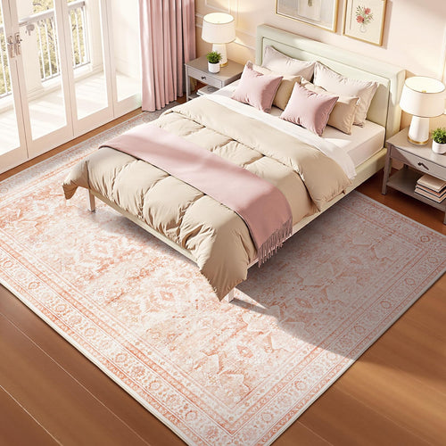 9x12 Area Rugs for Living Room, Pink Washable Non-Slip Large Carpet