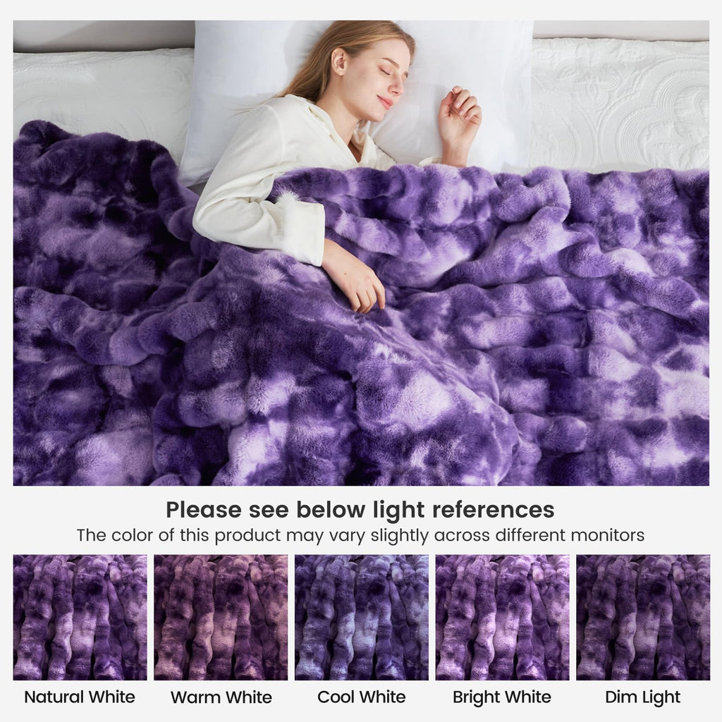 Cozy Bliss Faux Fur Throw Blanket for Couch, Fuzzy Soft Plush Thick Bubble Blanket for Sofa Bedroom Living Room, 60 * 80 Inches Tie-dye Purple