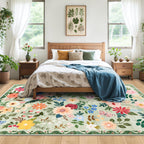 PLHXFR 8x10 Area Rug Living Room: Floral Washable Boho Soft Carpet Green