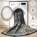 PLHXFR 2x3 Small Entryway Rug: Floral Washable Indoor Carpet Dark Black