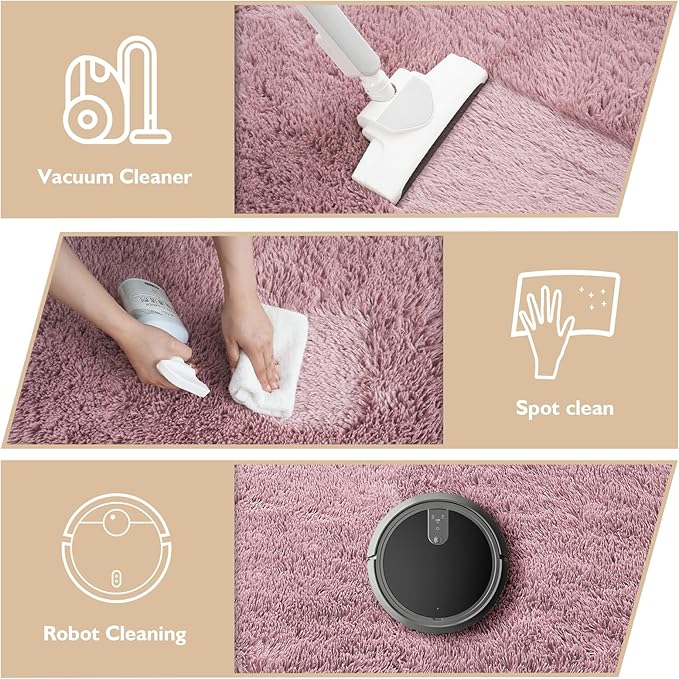 Shag Area Rug for Bedroom 4x6,Blush Fluffy Area Rugs for Living Room,Soft Fuzzy Rug Non-Shedding Indoor Plush Carpet for Kids Bedroom Nursery Dorm Home Decor